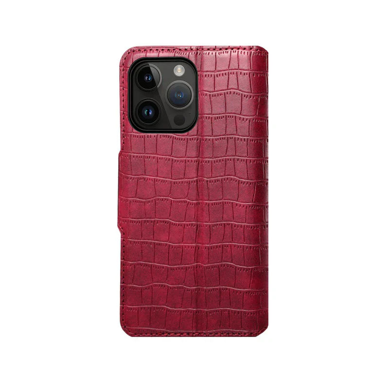 Alligator Print Phone Case With Wallet And Strap For iPhone Brown-644008992020