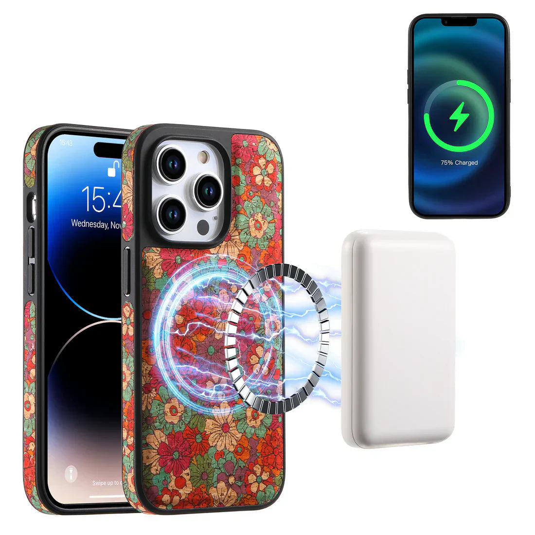 Magnet Leather Flower Pattern Phone Case For iPhone Red（Compatible With Magsafe）- 644008992112