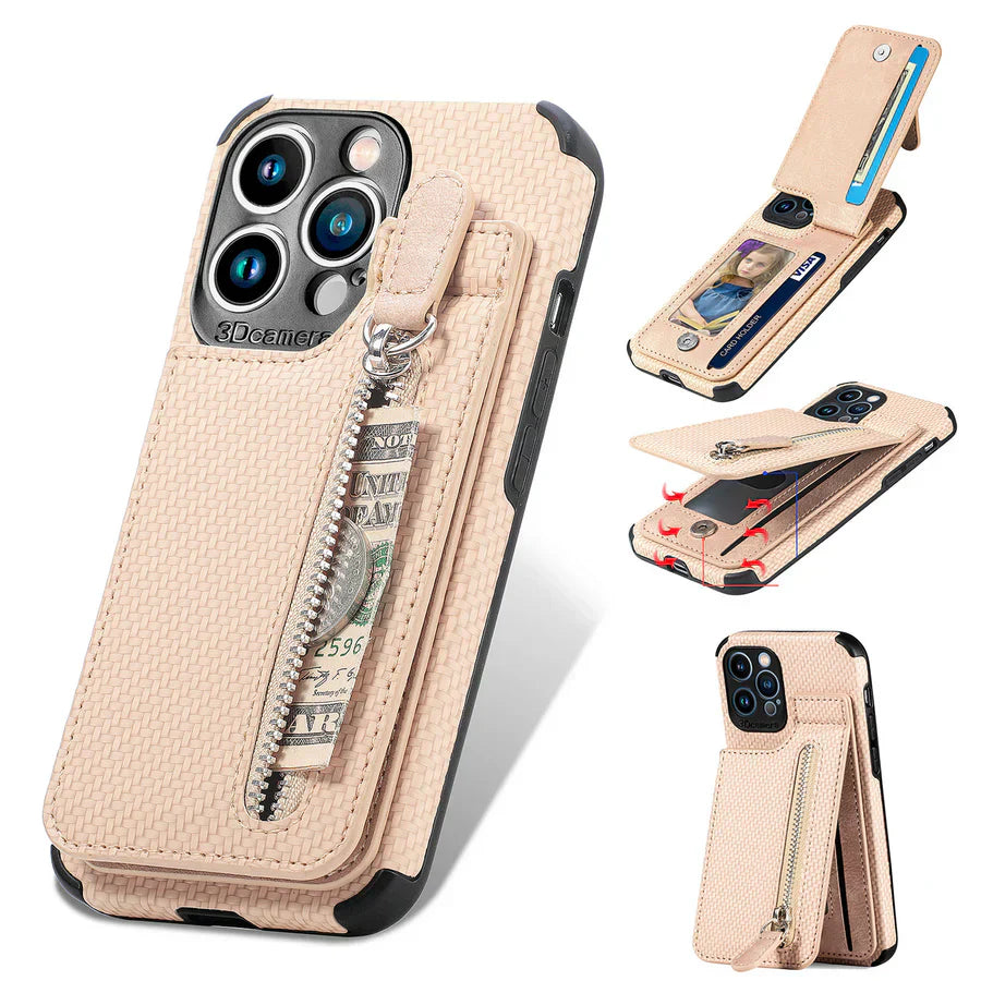Zipper Cards Wallet Leather Phone Case For iPhone