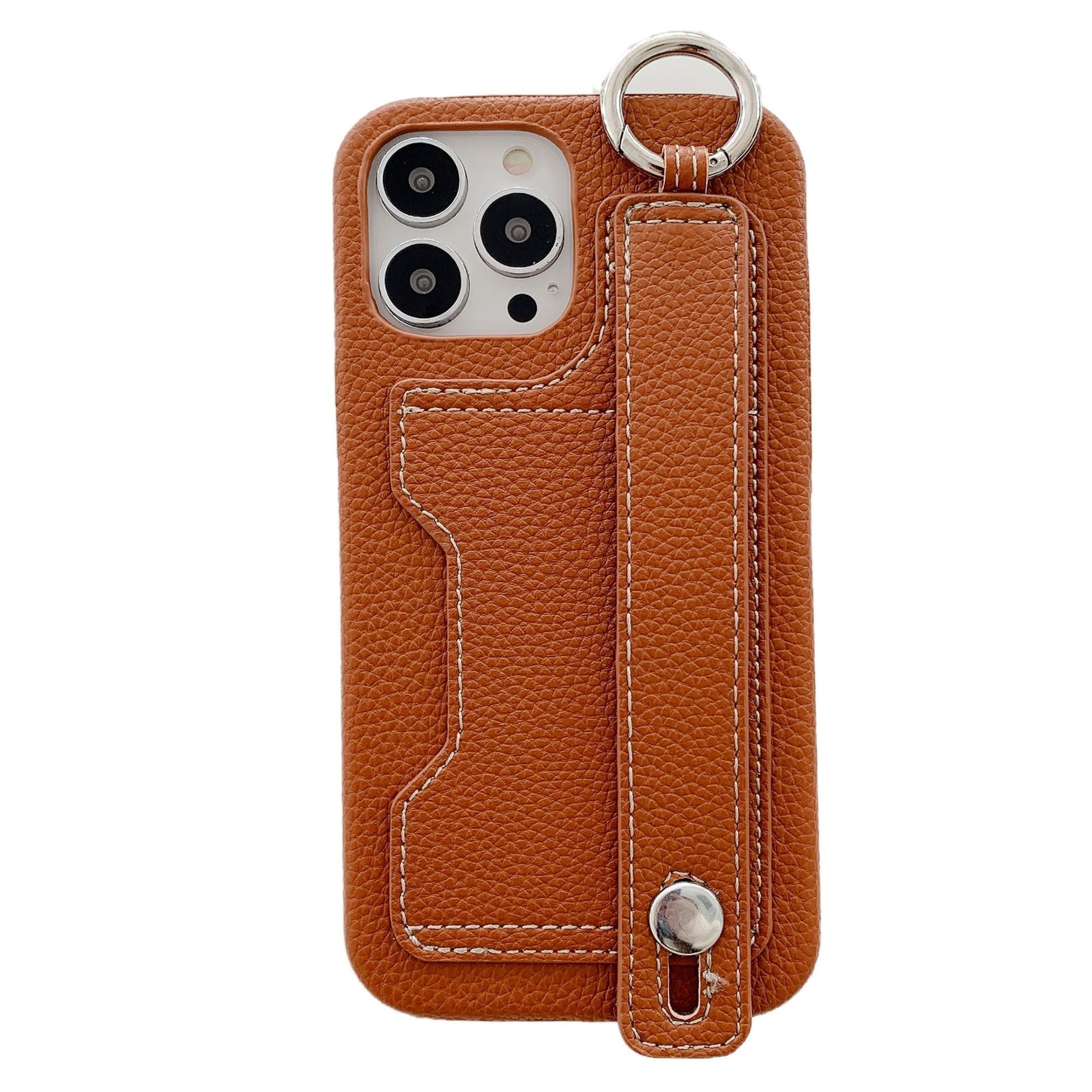 Leather phone case suitable for iPhone, with card slot and wrist strap protection