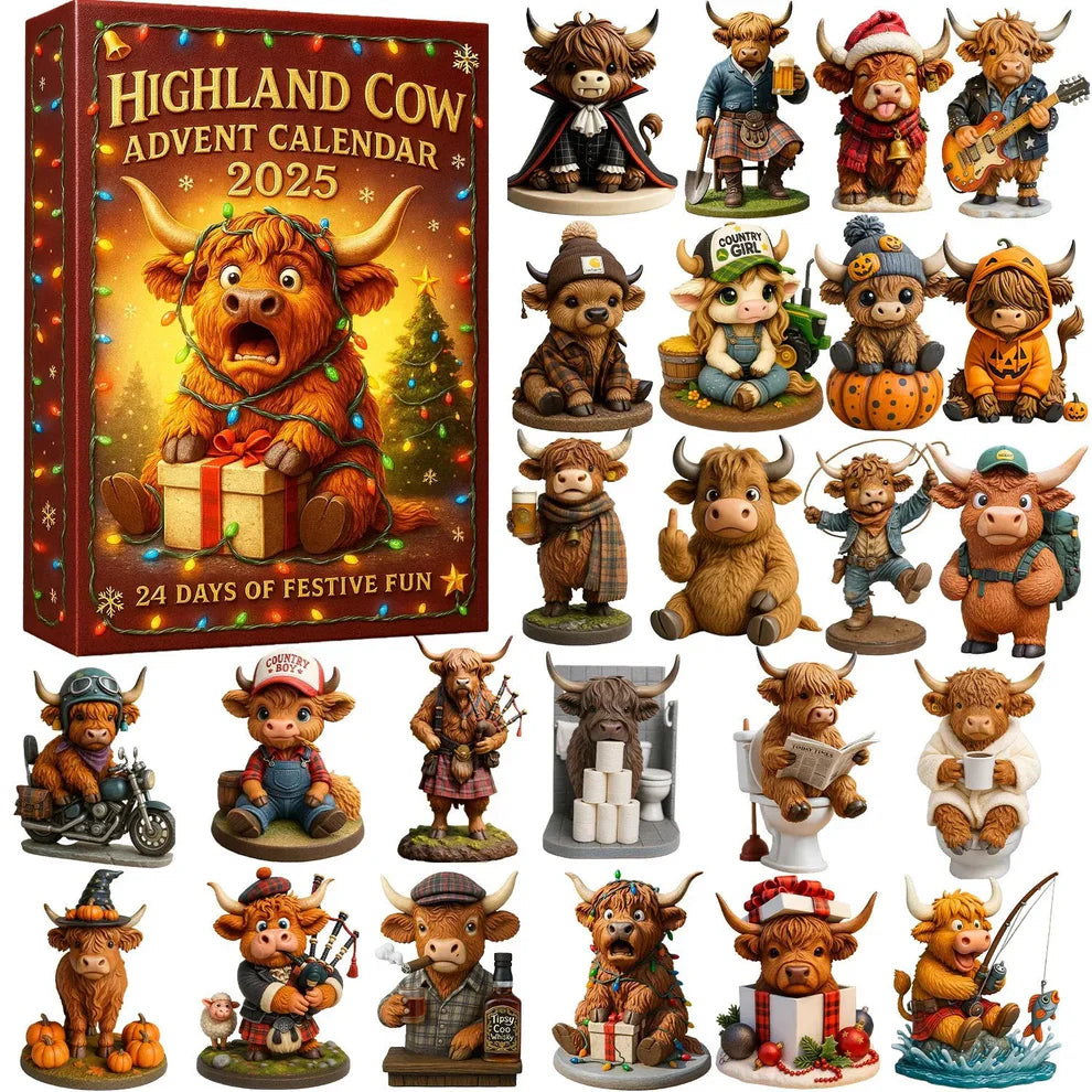 🐮Highland Cow Advent Calendar 2025🎄 - 3D handmade Highland Cow Doll (24 pcs)